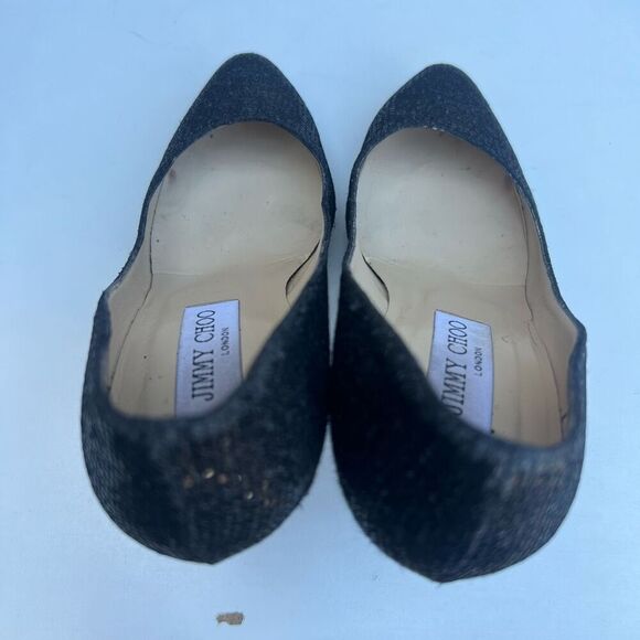 Jimmy Choo Pumps Heels EU 35.5 Black Round Toe Glitter Made in Italy Leather - Picture 10 of 10
